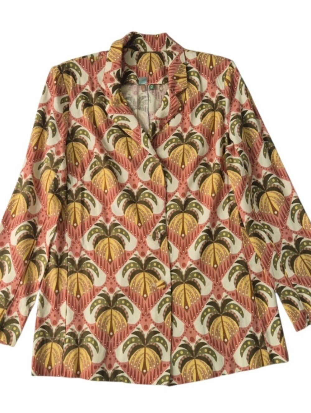 Women's Pink Palm Print Button-Front Top